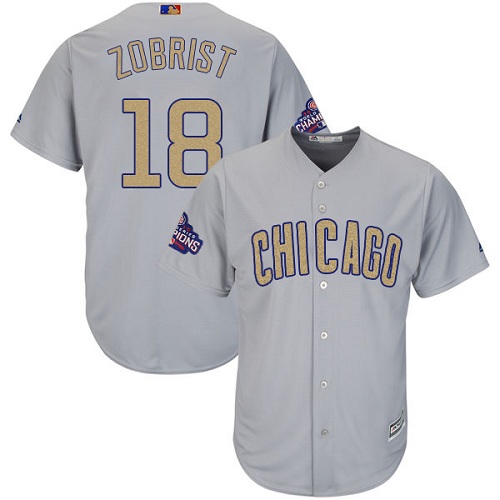 Women's Majestic Chicago Cubs #18 Ben Zobrist Authentic Gray 2017 Gold Champion MLB Jersey