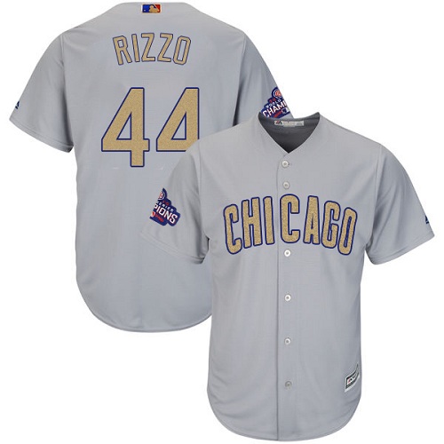 Youth Majestic Chicago Cubs #44 Anthony Rizzo Authentic Gray 2017 Gold Champion Cool Base MLB Jersey