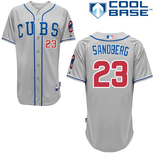Men's Majestic Chicago Cubs #23 Ryne Sandberg Authentic Grey Alternate Road Cool Base MLB Jersey