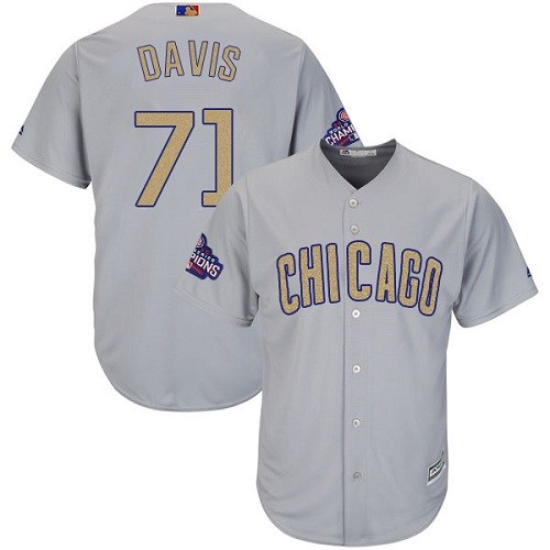 Youth Majestic Chicago Cubs #71 Wade Davis Authentic Gray 2017 Gold Champion Cool Base MLB Jersey