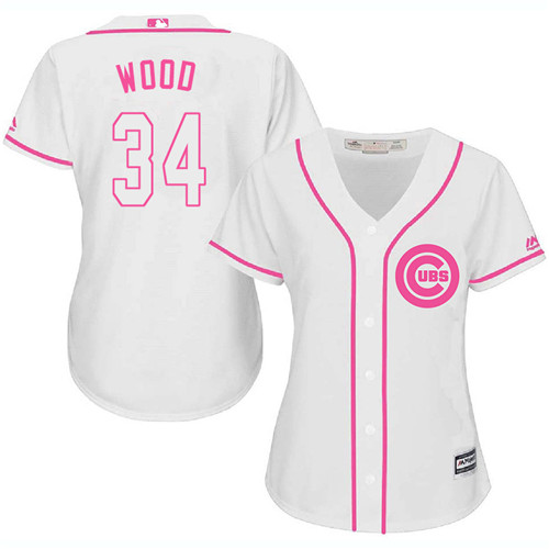 Women's Majestic Chicago Cubs #34 Kerry Wood Replica White Fashion MLB Jersey