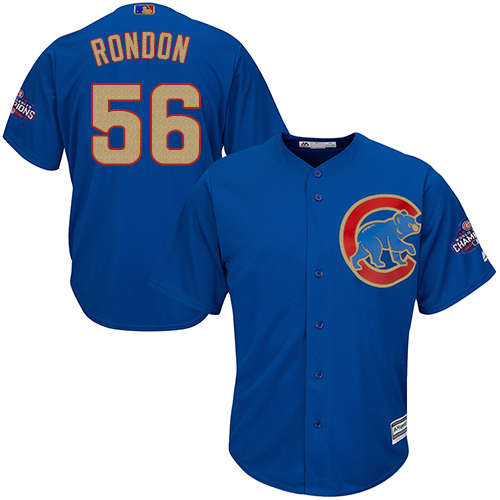 Youth Majestic Chicago Cubs #56 Hector Rondon Authentic Royal Blue 2017 Gold Champion Cool Base MLB Jersey