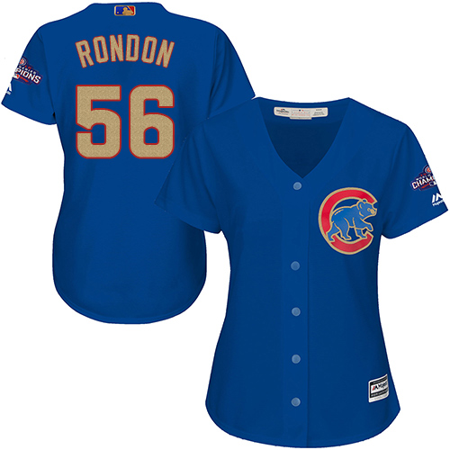 Women's Majestic Chicago Cubs #56 Hector Rondon Authentic Royal Blue 2017 Gold Champion MLB Jersey