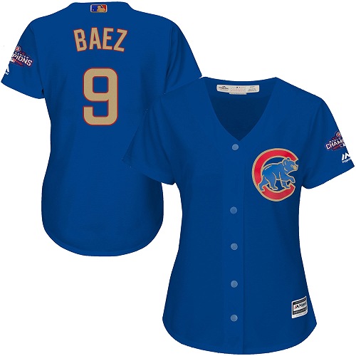 Women's Majestic Chicago Cubs #9 Javier Baez Authentic Royal Blue 2017 Gold Champion MLB Jersey