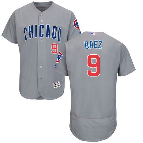 Men's Majestic Chicago Cubs #9 Javier Baez Authentic Grey Road Cool Base MLB Jersey