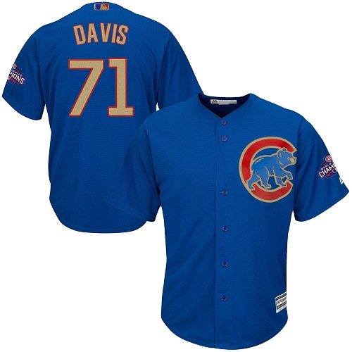 Youth Majestic Chicago Cubs #71 Wade Davis Authentic Royal Blue 2017 Gold Champion Cool Base MLB Jersey