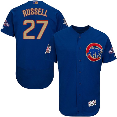 Men's Majestic Chicago Cubs #27 Addison Russell Authentic Royal Blue 2017 Gold Champion Flex Base MLB Jersey