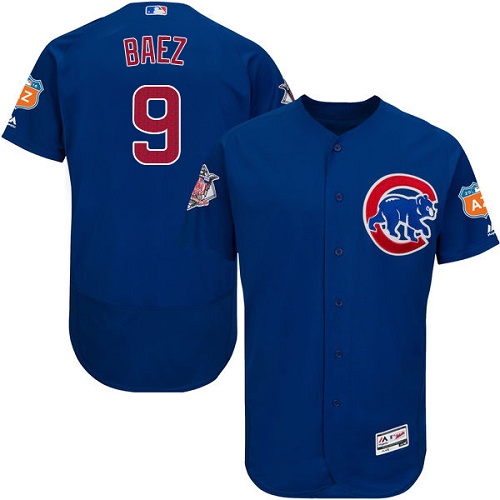 Men's Majestic Chicago Cubs #9 Javier Baez Authentic Royal Blue Alternate Cool Base MLB Jersey