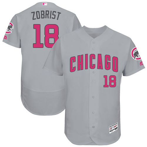 Men's Majestic Chicago Cubs #18 Ben Zobrist Grey Mother's Day Flexbase Authentic Collection MLB Jersey