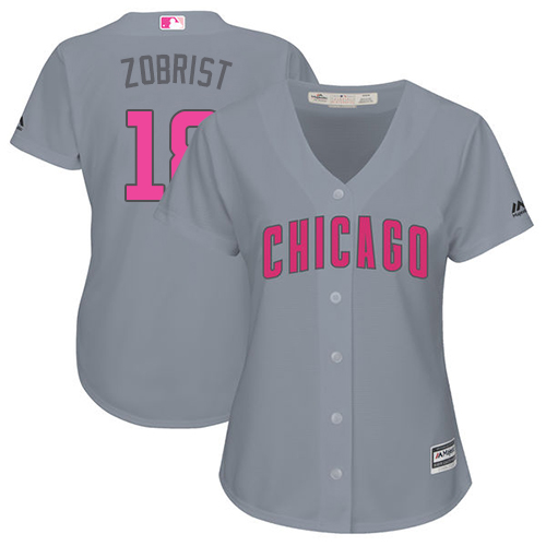 Women's Majestic Chicago Cubs #18 Ben Zobrist Authentic Grey Mother's Day Cool Base MLB Jersey