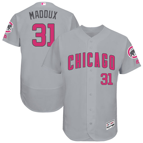 Men's Majestic Chicago Cubs #31 Greg Maddux Grey Mother's Day Flexbase Authentic Collection MLB Jersey