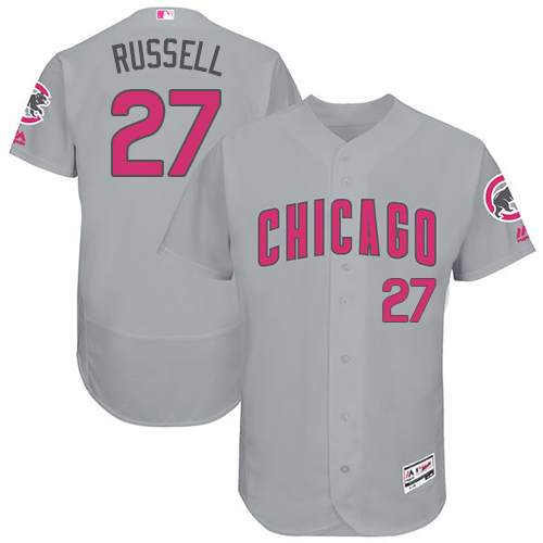 Men's Majestic Chicago Cubs #27 Addison Russell Grey Mother's Day Flexbase Authentic Collection MLB Jersey