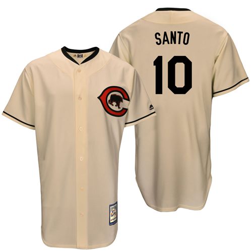 Men's Majestic Chicago Cubs #10 Ron Santo Authentic Cream Cooperstown Throwback MLB Jersey