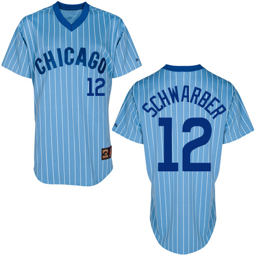 Men's Majestic Chicago Cubs #12 Kyle Schwarber Authentic Blue Cooperstown Throwback MLB Jersey