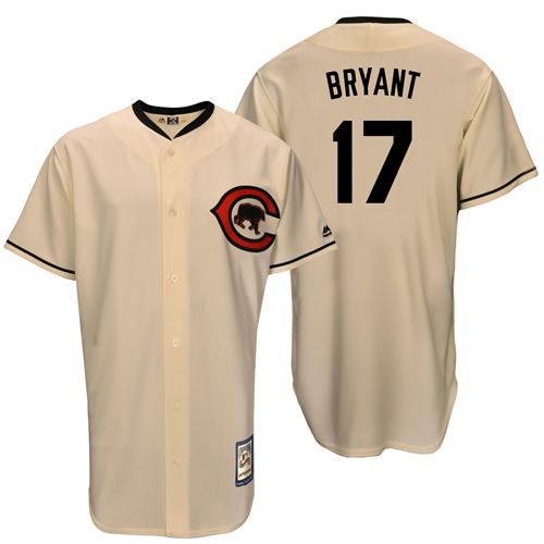 Men's Majestic Chicago Cubs #17 Kris Bryant Replica Cream Cooperstown Throwback MLB Jersey