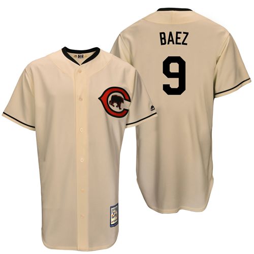 Men's Majestic Chicago Cubs #9 Javier Baez Authentic Cream Cooperstown Throwback MLB Jersey