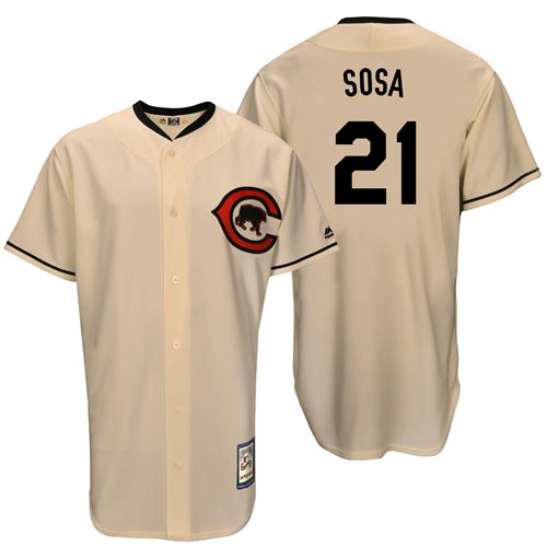 Men's Majestic Chicago Cubs #21 Sammy Sosa Authentic Cream Cooperstown Throwback MLB Jersey