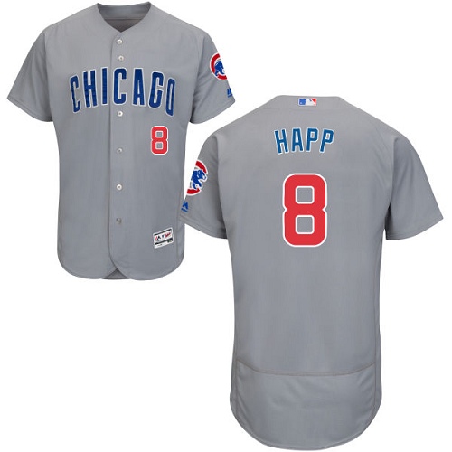 Men's Majestic Chicago Cubs #8 Ian Happ Grey Road Flexbase Authentic Collection MLB Jersey