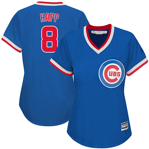 Women's Majestic Chicago Cubs #8 Ian Happ Replica Royal Blue Cooperstown MLB Jersey