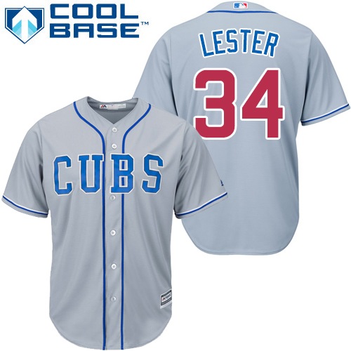 Men's Majestic Chicago Cubs #34 Jon Lester Authentic Grey Alternate Road Cool Base MLB Jersey