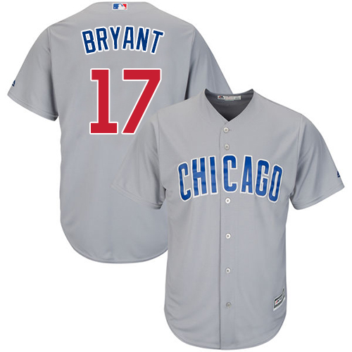 Men's Majestic Chicago Cubs #17 Kris Bryant Replica Grey Road Cool Base MLB Jersey