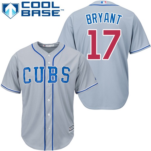 Men's Majestic Chicago Cubs #17 Kris Bryant Replica Grey Alternate Road Cool Base MLB Jersey