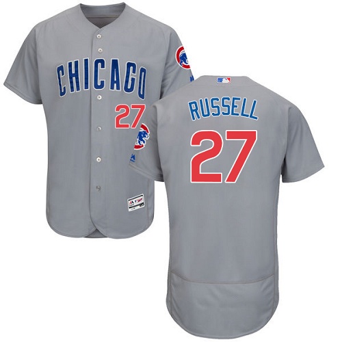 Men's Majestic Chicago Cubs #27 Addison Russell Authentic Grey Road Cool Base MLB Jersey