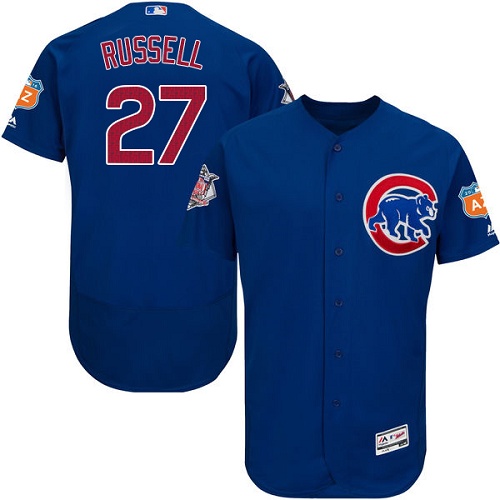 Men's Majestic Chicago Cubs #27 Addison Russell Authentic Royal Blue Alternate Cool Base MLB Jersey