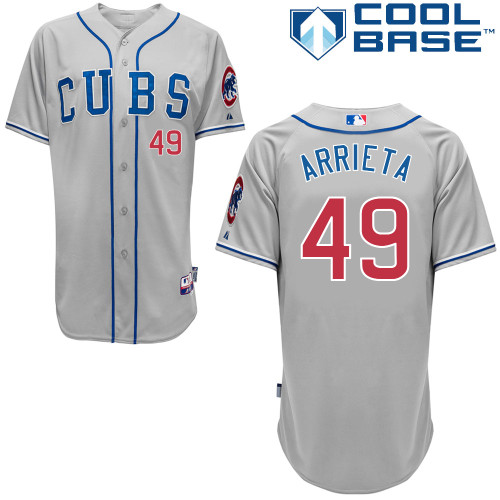 Men's Majestic Chicago Cubs #49 Jake Arrieta Replica Grey Alternate Road Cool Base MLB Jersey