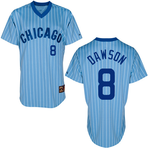 Men's Majestic Chicago Cubs #8 Andre Dawson Authentic Blue/White Strip Cooperstown Throwback MLB Jersey