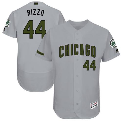 Men's Majestic Chicago Cubs #44 Anthony Rizzo Grey Memorial Day Authentic Collection Flex Base MLB Jersey