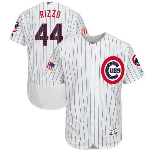 Men's Majestic Chicago Cubs #44 Anthony Rizzo White Stars & Stripes Authentic Collection Flex Base MLB Jersey