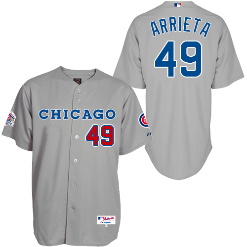 Men's Majestic Chicago Cubs #49 Jake Arrieta Authentic Grey 1990 Turn Back The Clock MLB Jersey