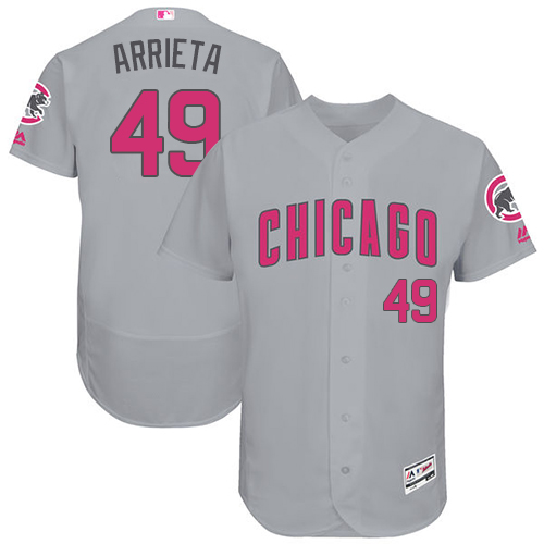 Men's Majestic Chicago Cubs #49 Jake Arrieta Grey Mother's Day Flexbase Authentic Collection MLB Jersey