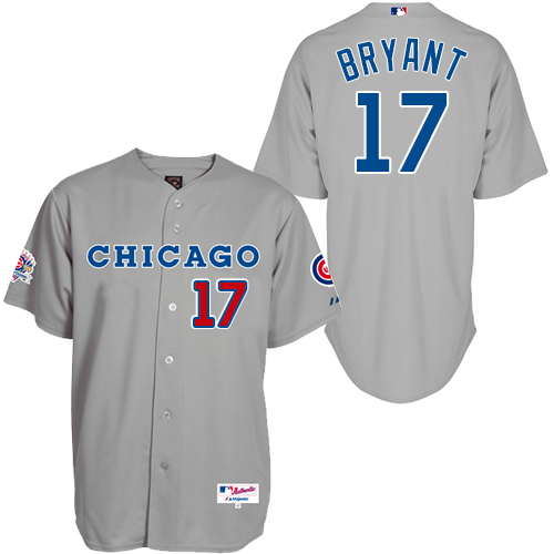 Men's Majestic Chicago Cubs #17 Kris Bryant Authentic Grey 1990 Turn Back The Clock MLB Jersey