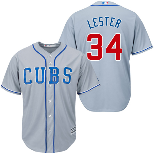 Women's Majestic Chicago Cubs #34 Jon Lester Replica Grey Alternate Road MLB Jersey