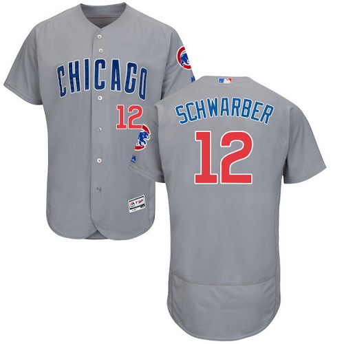 Men's Majestic Chicago Cubs #12 Kyle Schwarber Authentic Grey Road Cool Base MLB Jersey
