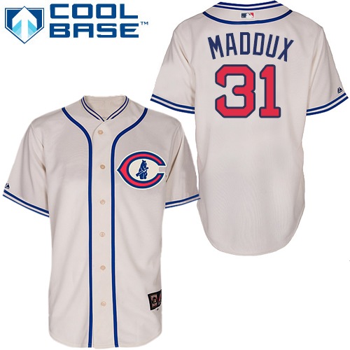 Men's Majestic Chicago Cubs #31 Greg Maddux Authentic Cream 1929 Turn Back The Clock MLB Jersey