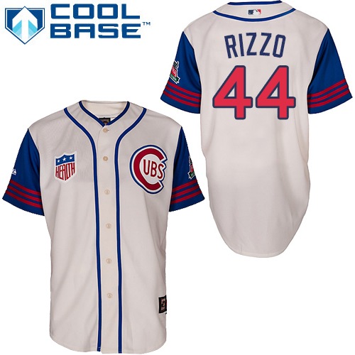 Men's Majestic Chicago Cubs #44 Anthony Rizzo Replica Cream/Blue 1942 Turn Back The Clock MLB Jersey