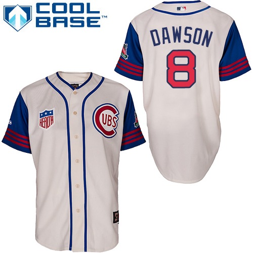 Men's Majestic Chicago Cubs #8 Andre Dawson Authentic Cream/Blue 1942 Turn Back The Clock MLB Jersey