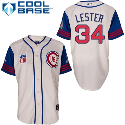Men's Majestic Chicago Cubs #34 Jon Lester Authentic Cream/Blue 1942 Turn Back The Clock MLB Jersey