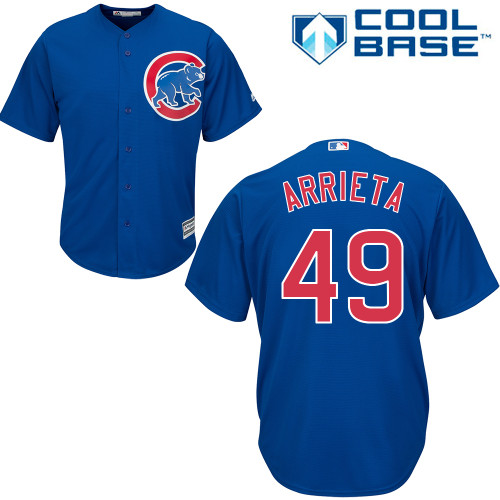 Youth Majestic Chicago Cubs #49 Jake Arrieta Replica Royal Blue Alternate Cool Base MLB Jersey