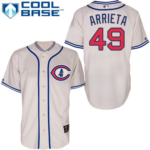 Men's Majestic Chicago Cubs #49 Jake Arrieta Authentic Cream 1929 Turn Back The Clock MLB Jersey