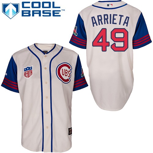 Men's Majestic Chicago Cubs #49 Jake Arrieta Authentic Cream/Blue 1942 Turn Back The Clock MLB Jersey