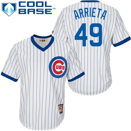 Men's Majestic Chicago Cubs #49 Jake Arrieta Replica White Home Cooperstown MLB Jersey