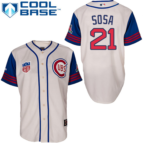 Men's Majestic Chicago Cubs #21 Sammy Sosa Authentic Cream/Blue 1942 Turn Back The Clock MLB Jersey
