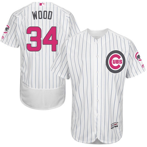 Men's Majestic Chicago Cubs #34 Kerry Wood Authentic White 2016 Mother's Day Fashion Flex Base MLB Jersey