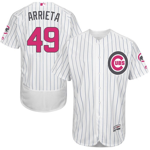 Men's Majestic Chicago Cubs #49 Jake Arrieta Authentic White 2016 Mother's Day Fashion Flex Base MLB Jersey