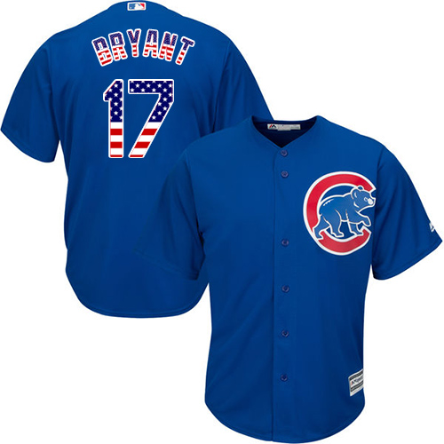 Men's Majestic Chicago Cubs #17 Kris Bryant Authentic Royal Blue USA Flag Fashion MLB Jersey