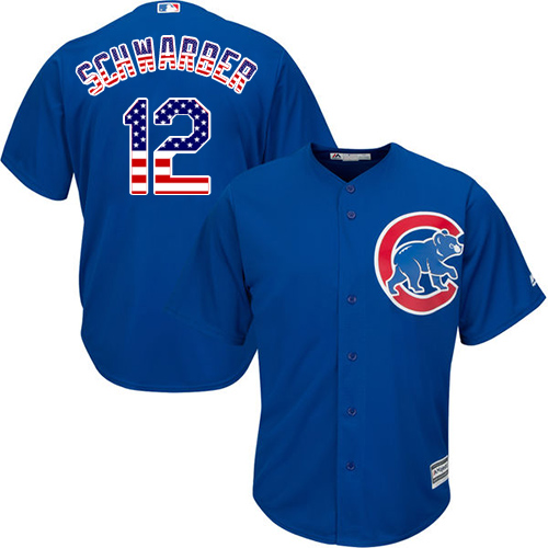 Men's Majestic Chicago Cubs #12 Kyle Schwarber Authentic Royal Blue USA Flag Fashion MLB Jersey